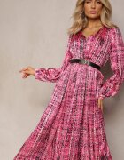 belcci Rochie Fucsia Plisată Maxi Decorată cu model în stil tweed Juvioa