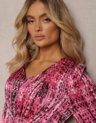 belcci Rochie Fucsia Plisată Maxi Decorată cu model în stil tweed Juvioa