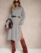 belcci Rochie Gri cu vâscoză croială boxy cu fir metalic Arkiria