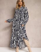 belcci Rochie Lungă Bleumarin Cloș cu Imprimeu Geometric cu Guler Skulle