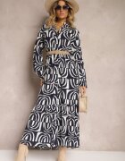 belcci Rochie Lungă Bleumarin Cloș cu Imprimeu Geometric cu Guler Skulle