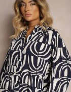 belcci Rochie Lungă Bleumarin Cloș cu Imprimeu Geometric cu Guler Skulle