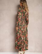 belcci Rochie lungă evazată verde-roz cu pliuri cu imprimeu floral Toada