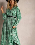 belcci Rochie Plisată Maxi Verde Decorată Cu Model În Stil Tweed Juvioa