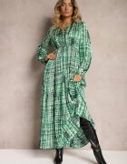 belcci Rochie Plisată Maxi Verde Decorată Cu Model În Stil Tweed Juvioa