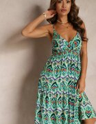 belcci Rochie Verde din Viscoză cu bretele cu elastic în talie și decolteu adânc Konille