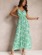 belcci Rochie Verde Evazată Maxi cu Tiv Plisat și Elastic în Talie Asali