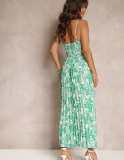 belcci Rochie Verde Evazată Maxi cu Tiv Plisat și Elastic în Talie Asali