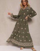 belcci Rochie Verde închis cu broderie din bumbac și șnur în talie Zenlio