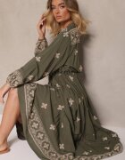belcci Rochie Verde închis cu broderie din bumbac și șnur în talie Zenlio