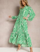 belcci Rochie Verde Lungă Evazată cu Imprimeu Geometric și Guler Skulle