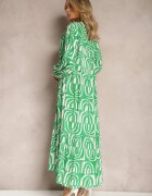 belcci Rochie Verde Lungă Evazată cu Imprimeu Geometric și Guler Skulle