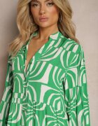 belcci Rochie Verde Lungă Evazată cu Imprimeu Geometric și Guler Skulle