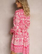 belcci Rochie Viscoză Roz-Albă cu Croială Cloș Mâneci Lungi Finisate cu Elastic Kililasa