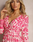 belcci Rochie Viscoză Roz-Albă cu Croială Cloș Mâneci Lungi Finisate cu Elastic Kililasa