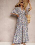 belcci Salopetă Albastră Boho cu șnur la spate cu elastic în talie și pantaloni lungi Sopolia