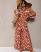 belcci Salopetă Fucsia-Bej Boho cu Legare la Spate cu Elastic în Talie și cu Picior Lung Sopolia
