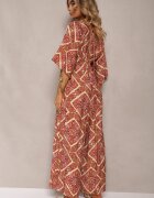 belcci Salopetă Fucsia-Bej Boho cu Legare la Spate cu Elastic în Talie și cu Picior Lung Sopolia