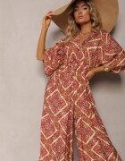 belcci Salopetă Fucsia-Bej Boho cu Legare la Spate cu Elastic în Talie și cu Picior Lung Sopolia