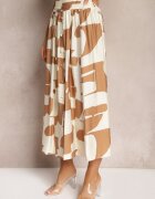 belcci Spódnică Evazată Bej High Waist cu elastic în talie și nasturi Tinasshi