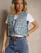 belcci Vestă Albastră Legată din Bumbac Decorată cu Broderie cu Motiv Floral Lisavirae