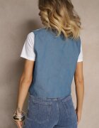 belcci Vestă Albastră Legată din Bumbac Decorată cu Broderie cu Motiv Floral Lisavirae