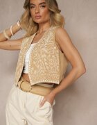belcci Vestă Bej din Bumbac cu Broderie Decorativă Worvanis