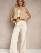 belcci Vestă Bej din Bumbac cu Broderie Decorativă Worvanis