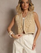 belcci Vestă Bej din Bumbac cu Broderie Decorativă Worvanis