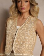 belcci Vestă Bej din Bumbac cu Broderie Decorativă Worvanis