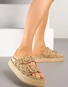 bellucci Papuci Bej închis cu platformă cu împletitură și catarame Ronarisa