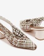 bellucci Sandale Maro-Alb cu toc gros Slingback cu partea superioară împletită Linaiana