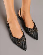 bellucci Sandale Negre Slingback cu detalii din tweed și aplicație metalică Annilena