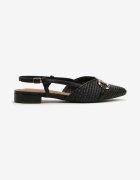 bellucci Sandale Negre Slingback cu detalii din tweed și aplicație metalică Annilena