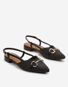 bellucci Sandale Negre Slingback cu detalii din tweed și aplicație metalică Annilena