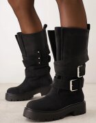 bestelle Botine biker pe platformă cu două catarame pătrate Elidorna Negre