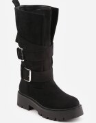 bestelle Botine biker pe platformă cu două catarame pătrate Elidorna Negre
