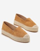 besty Espadrile Bej închis din imitație de piele întoarsă cu platformă din împletitură de iută Mirrona