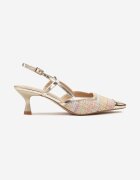 besty Sandale Auriu-Roz cu toc pisică slingback cu împletitură și vârf metalic Ldivaria