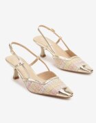 besty Sandale Auriu-Roz cu toc pisică slingback cu împletitură și vârf metalic Ldivaria