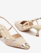 besty Sandale Auriu-Roz cu toc pisică slingback cu împletitură și vârf metalic Ldivaria