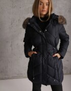 bh forever Geacă Bleumarin Lungă Matlasată Tip Parka cu șnur în talie și Blană Artificială Abelasa