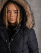 bh forever Geacă Bleumarin Lungă Matlasată Tip Parka cu șnur în talie și Blană Artificială Abelasa
