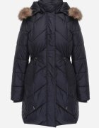 bh forever Geacă Bleumarin Lungă Matlasată Tip Parka cu șnur în talie și Blană Artificială Abelasa