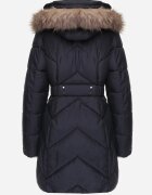 bh forever Geacă Bleumarin Lungă Matlasată Tip Parka cu șnur în talie și Blană Artificială Abelasa