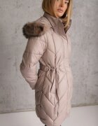 bh forever Geacă Lungă Matlasată Bej Stil Parka cu șnur în talie și blană artificială Abelasa