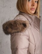 bh forever Geacă Lungă Matlasată Bej Stil Parka cu șnur în talie și blană artificială Abelasa