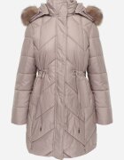 bh forever Geacă Lungă Matlasată Bej Stil Parka cu șnur în talie și blană artificială Abelasa