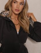 bh forever Geacă Tip Parka Neagră cu Inserții Imprimate în Glugă și Mâneci cu Bride Kailenna