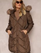 bh forever Jachetă Parka Maro Lungă Matlasată cu șnur în talie și blană artificială Abelasa
